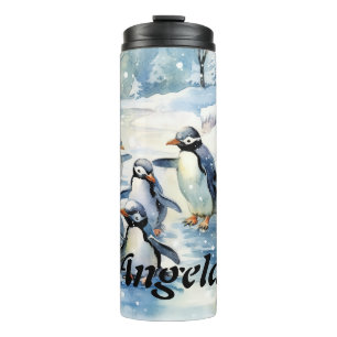 Bouteilles Isothermes Pingouins d'aquarelle adorable sur glace