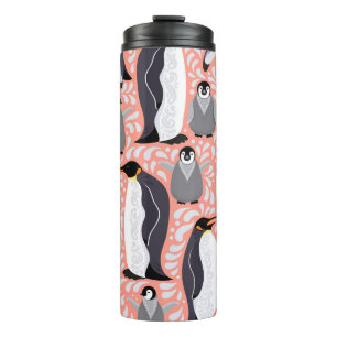 Bouteilles Isothermes Pingouins empereurs, petits, motif décoratif rose.