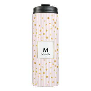 Bouteilles Isothermes Pink Stripes & Gold Pois Monogram Tumbler
