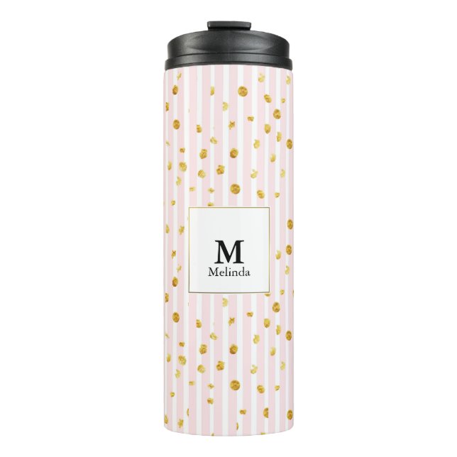 Bouteilles Isothermes Pink Stripes & Gold Pois Monogram Tumbler (Devant)