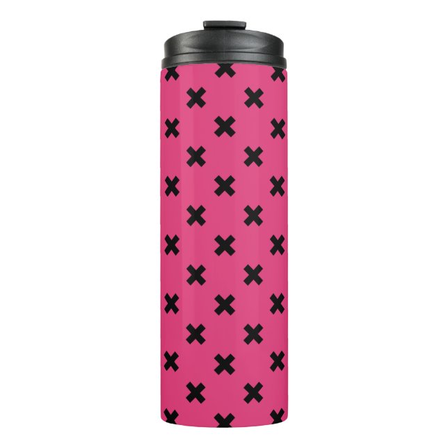 Bouteilles Isothermes Piqûres de croix noire sur fuchsia (Devant)