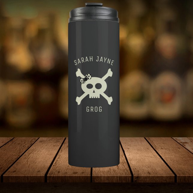 Bouteilles Isothermes Pirate Nom du drapeau noir Tumbler thermique (Ahoy! Add your name to this cute pirate skull and crossbones thermal tumbler)