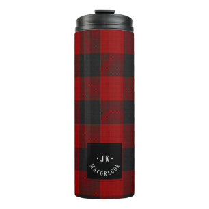 Bouteilles Isothermes Pix-Dezines Buffalo Plaid, Monogramme rouge noir