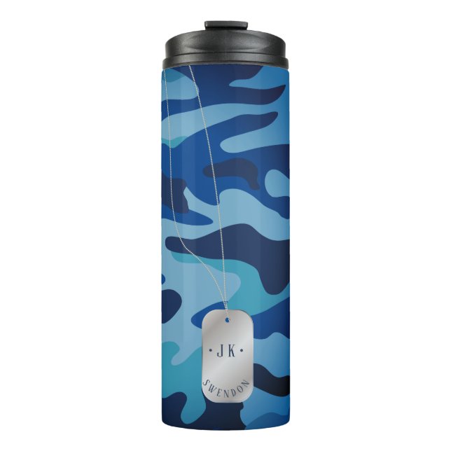 Bouteilles Isothermes PixDezines Dogtag Monogram Marine Blue Camouflage (Devant)