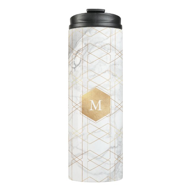 Bouteilles Isothermes PixDezines MONOGRAM MARBRE BLANC+HONEYCOMB (Devant)