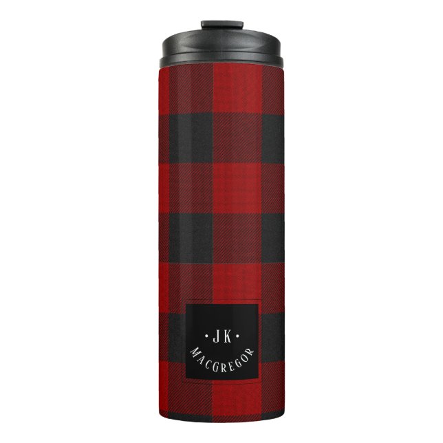 Bouteilles Isothermes PixDezines Plaid Buffalo, Monogramme rouge noir (Devant)