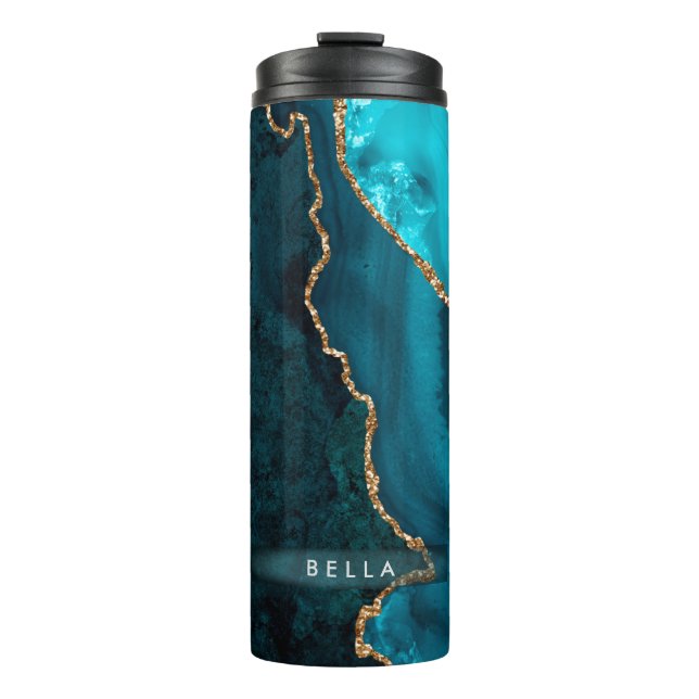 Bouteilles Isothermes PixDezines WATERCOLOR TURQUOISE AGATE FAUX OR (Devant)