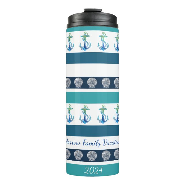 Bouteilles Isothermes Plage Bleu Blancs Famille Thermal Tumbler (Devant)