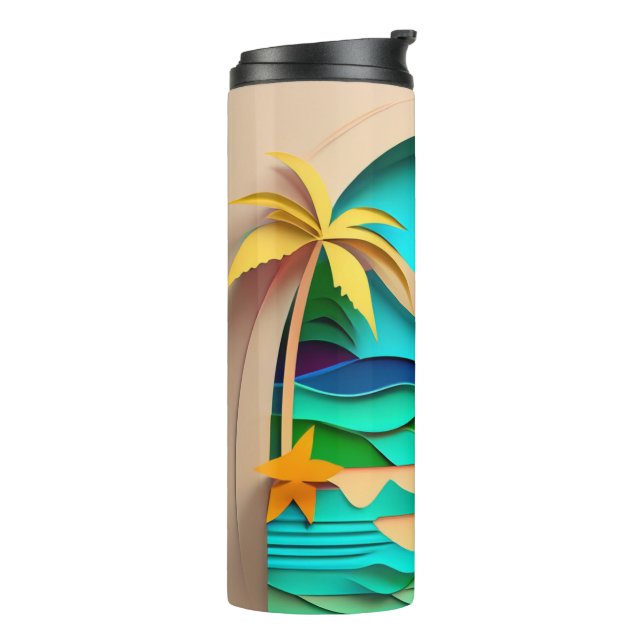 Bouteilles Isothermes Plage tropicale de Papercraft 3D (Tourné sur la gauche)
