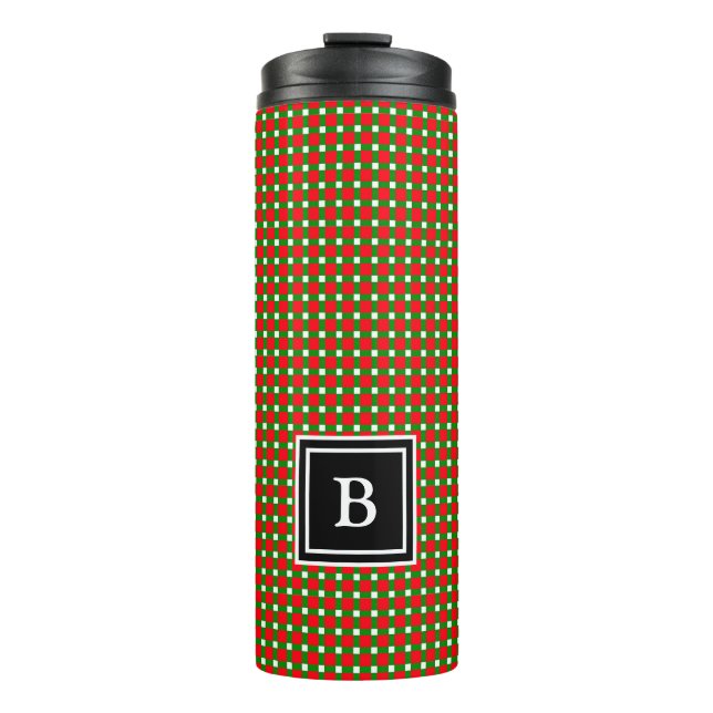 Bouteilles Isothermes Plaid de Noël moderne Monogramme Initial Rouge Ver (Devant)
