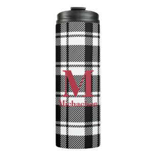 Bouteilles Isothermes Plaid noir et blanc avec nom de monogramme