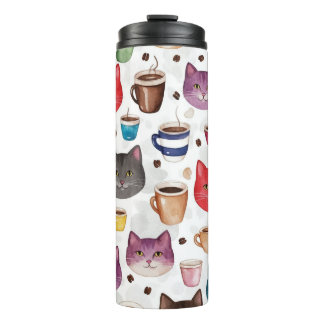 Bouteilles Isothermes Playful Cat and Coffee Doodle Pattern