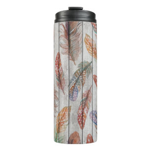 Bouteilles Isothermes Plumes colorées, Aquarelle Design sans joint.