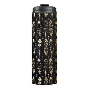 Bouteilles Isothermes Plumes d'or texturées dans le style tribal. Inséab