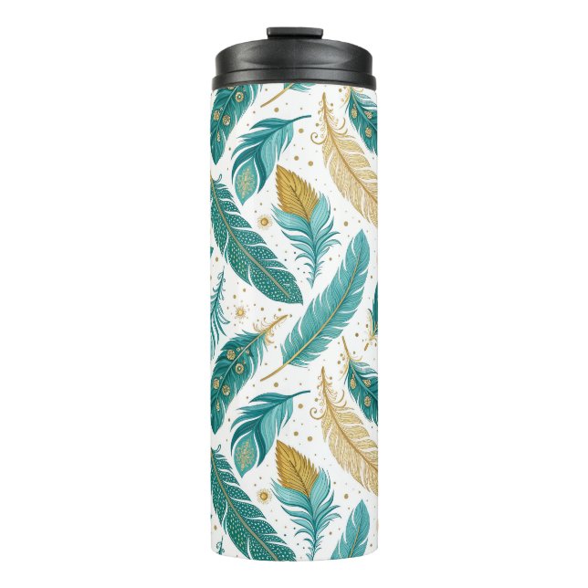 Bouteilles Isothermes Plumes sarcelles et or Boho (Devant)