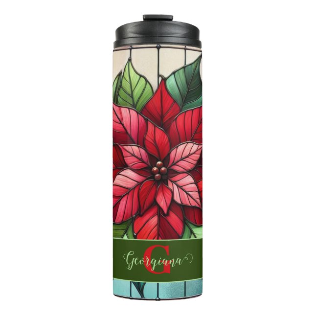 Bouteilles Isothermes Poinsettia en verre de Fête personnalisée (Devant)