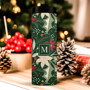 Bouteilles Isothermes Poinsettia Floral Botanique Monogramme de Noël