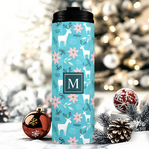 Bouteilles Isothermes Poinsettia Floral Renne Noël Monogramme