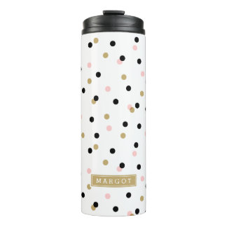 Bouteilles Isothermes Points Confetti Noir Rose et Or Monogramme