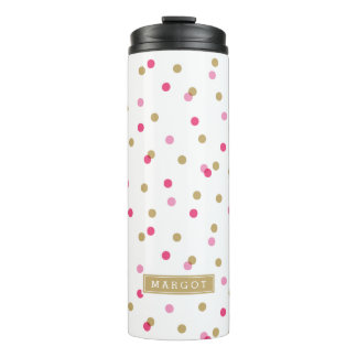 Bouteilles Isothermes Points Confetti rose et or Monogramme
