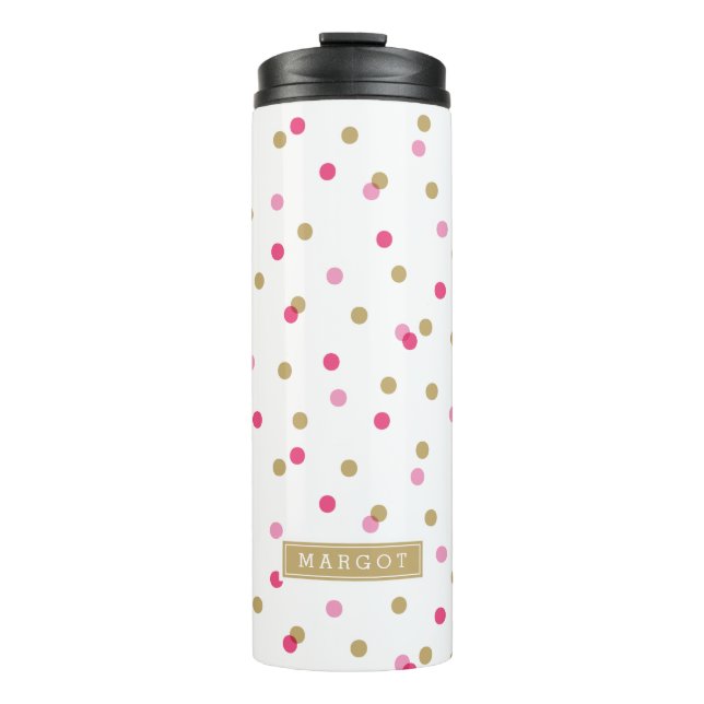 Bouteilles Isothermes Points Confetti rose et or Monogramme (Devant)