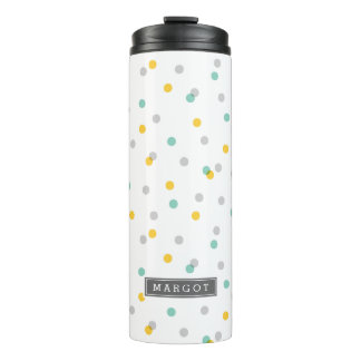 Bouteilles Isothermes Points d'aqua gris et de confetti jaune Monogramme