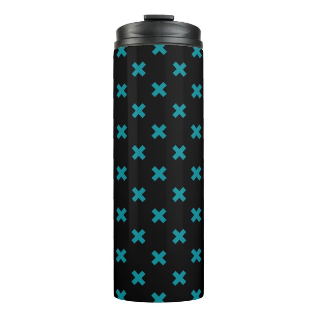 Bouteilles Isothermes points de croix turquoises sur noir (Devant)