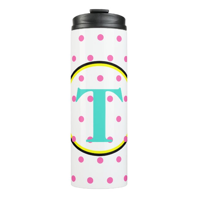 Bouteilles Isothermes Points rose Turquoise Noir Monogramme (Devant)