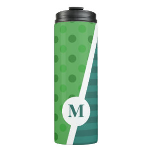 Bouteilles Isothermes Pois et rayures bleus et verts : Monogramme