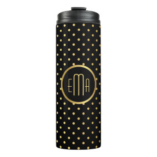 Bouteilles Isothermes Pois or chic sur noir avec votre Monogramme