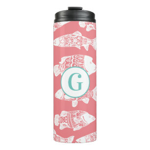 Bouteilles Isothermes Poisson floral blanc marine Monogramme