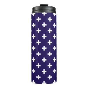 Bouteilles Isothermes Polka blanche croise sur bleu marine