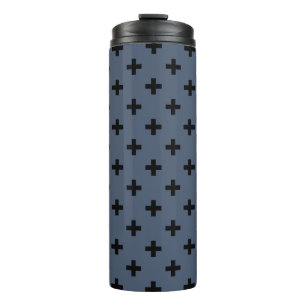 Bouteilles Isothermes Polka noire croise sur bleu-gris