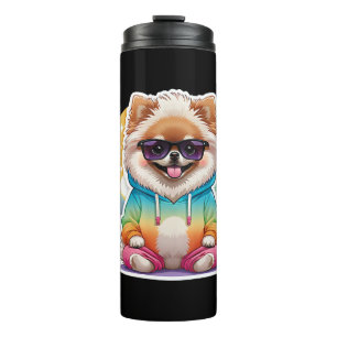 Bouteilles Isothermes Pomeranian cool en sweat à capuche arc-en-ciel
