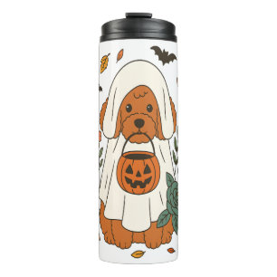 Bouteilles Isothermes Poodle d'Halloween avec fleurs d'automne