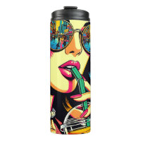 Pop Art Bande Dessinée Belle Femme Buvant du Boba