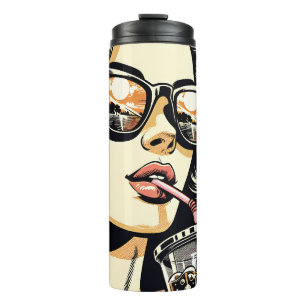 Bouteilles Isothermes Pop Art Bande Dessinée Belle Femme Buvant un Soda