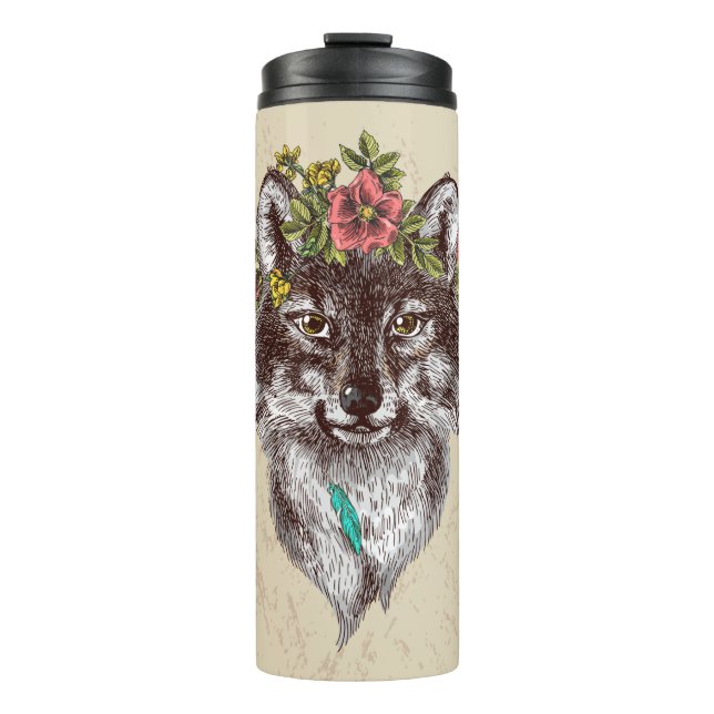 Bouteilles Isothermes Portrait de halo de loup de style de Boho (Devant)