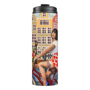 Bouteilles Isothermes Poster d'Amsterdam : Pin-Up Girl Cycling.