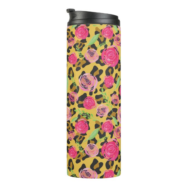 Bouteilles Isothermes Poster de animal léopard et fleurs d'aquarelle (Tourné sur la droite)