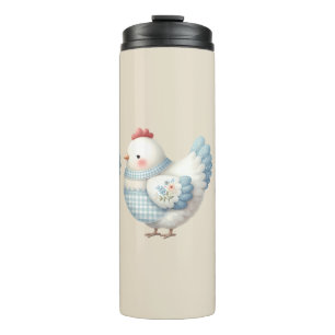 Bouteilles Isothermes Poule de Cottage en Gingham Bleu