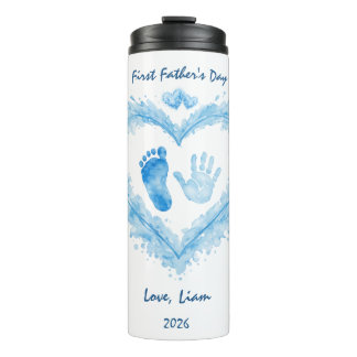 Bouteilles Isothermes Première fête des pères Tumbler Cœur Aquarelle Ble