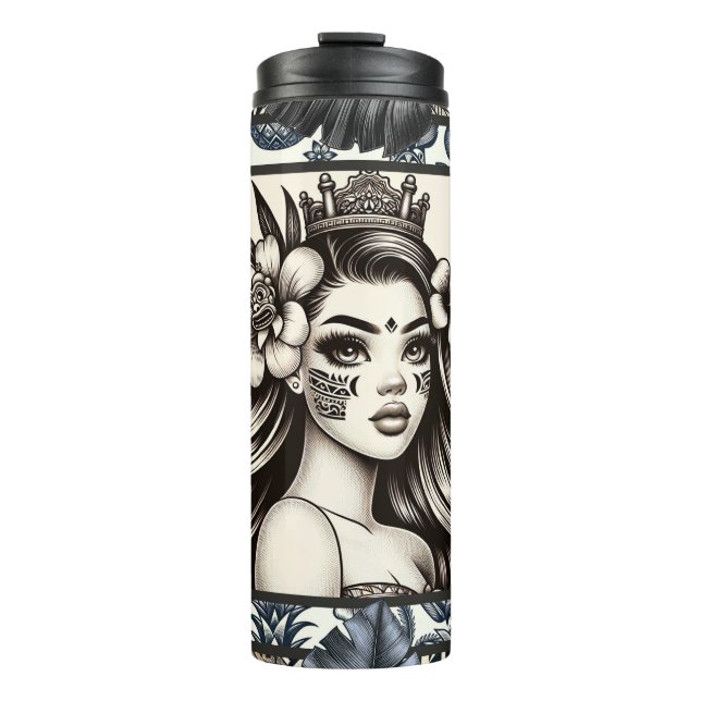 Bouteilles Isothermes Princesse Polynésienne Fleurs Bleues Tribal (Devant)