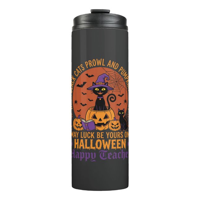 Bouteilles Isothermes Professeur Halloween Chat Noir Citrouille Chance (Devant)