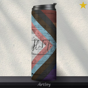 Bouteilles Isothermes Progrès Fierté Drapeau LGBT Wood Grain Nom personn