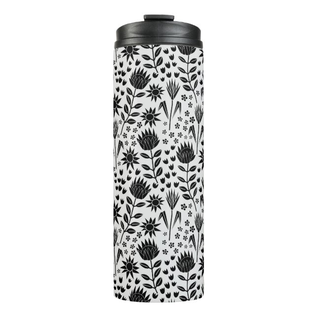 Bouteilles Isothermes Protea Floral Block Imprimer Millefleur noir blanc (Devant)