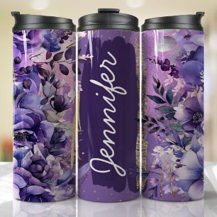 Bouteilles Isothermes Purple Anemone Floral Ajouter Nom Cadeau Personnal