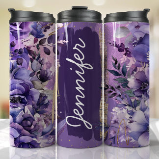 Bouteilles Isothermes Purple Anemone Floral Ajouter Nom Cadeau Personnal