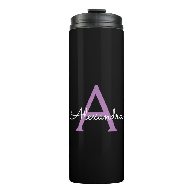 Bouteilles Isothermes Purple Black Script Girl Nom du monogramme (Devant)