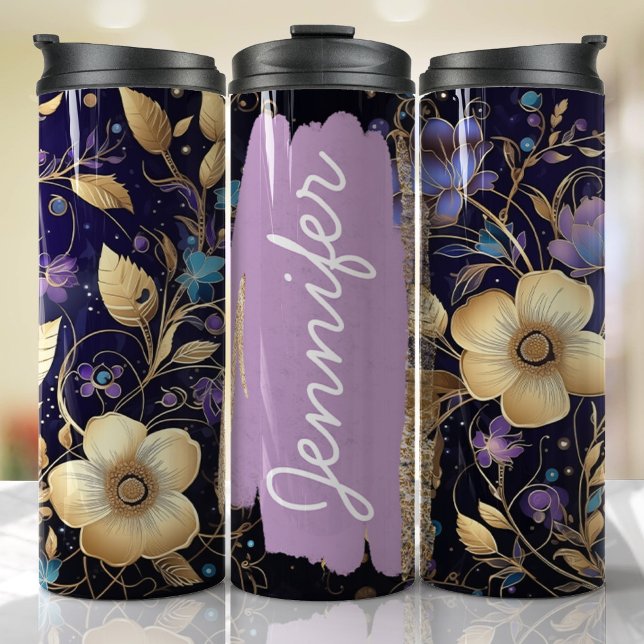 Bouteilles Isothermes Purple Floral Ajouter Nom Cadeau personnalisé (Floral Personalized Tumbler)